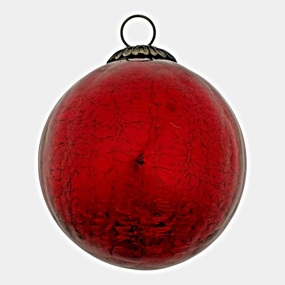 Large Heavy Crackle Red Glass Kugel Style Christmas Ball Ornament 4